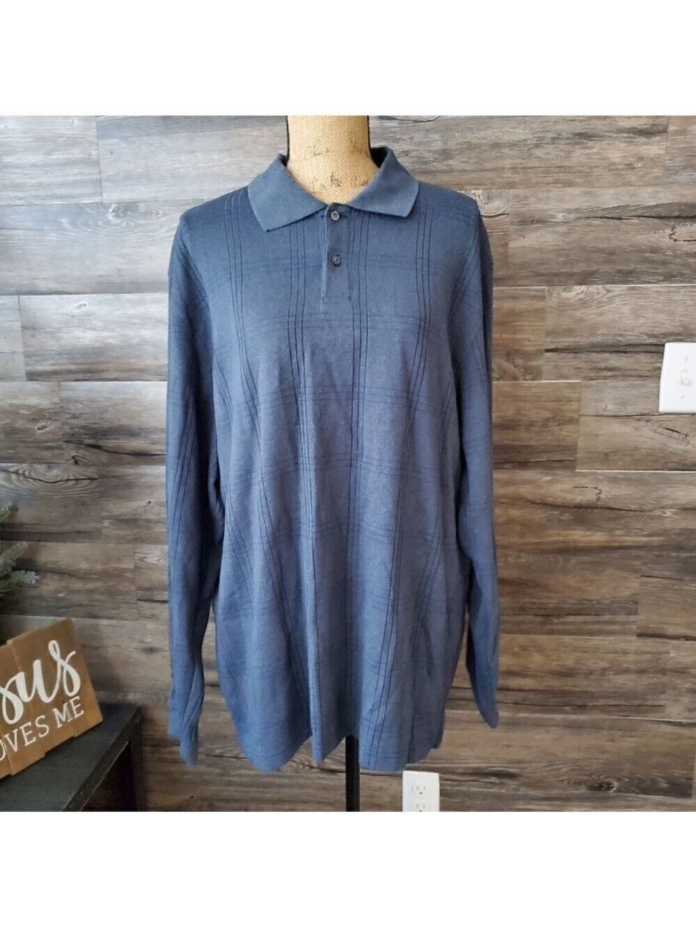 Arrow Mens Polo Pullover XL Navy Blue Gray Long Sleeve